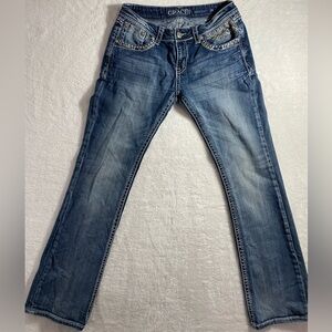 Grace in LA Bootcut Jeans Size 29 Embroidered Rhinestone Embellished Y2K Style